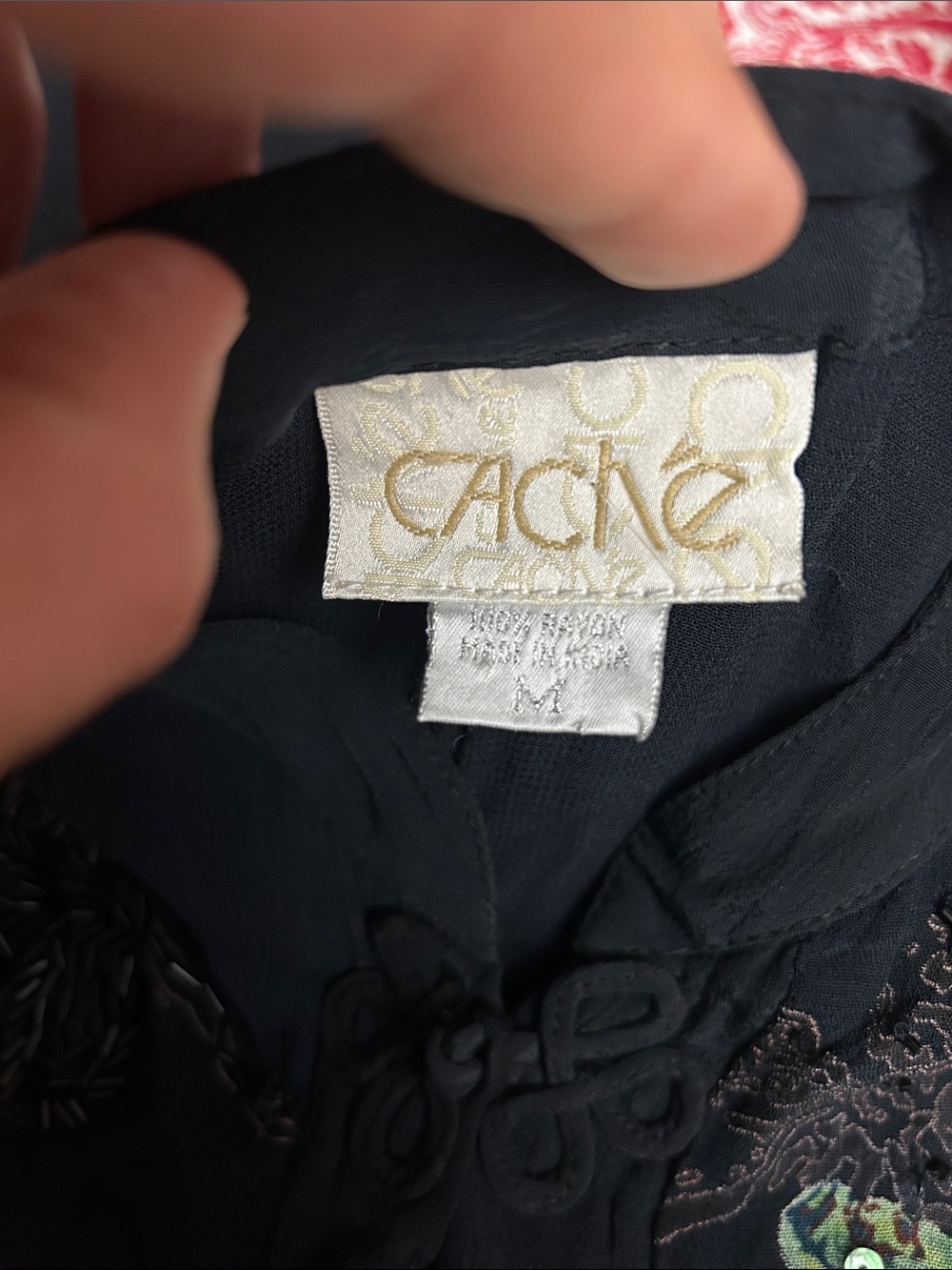 VTG Cache Sheer Black Embroidered Butterfly Duster Asian frog closure sz small - Picture 16 of 16